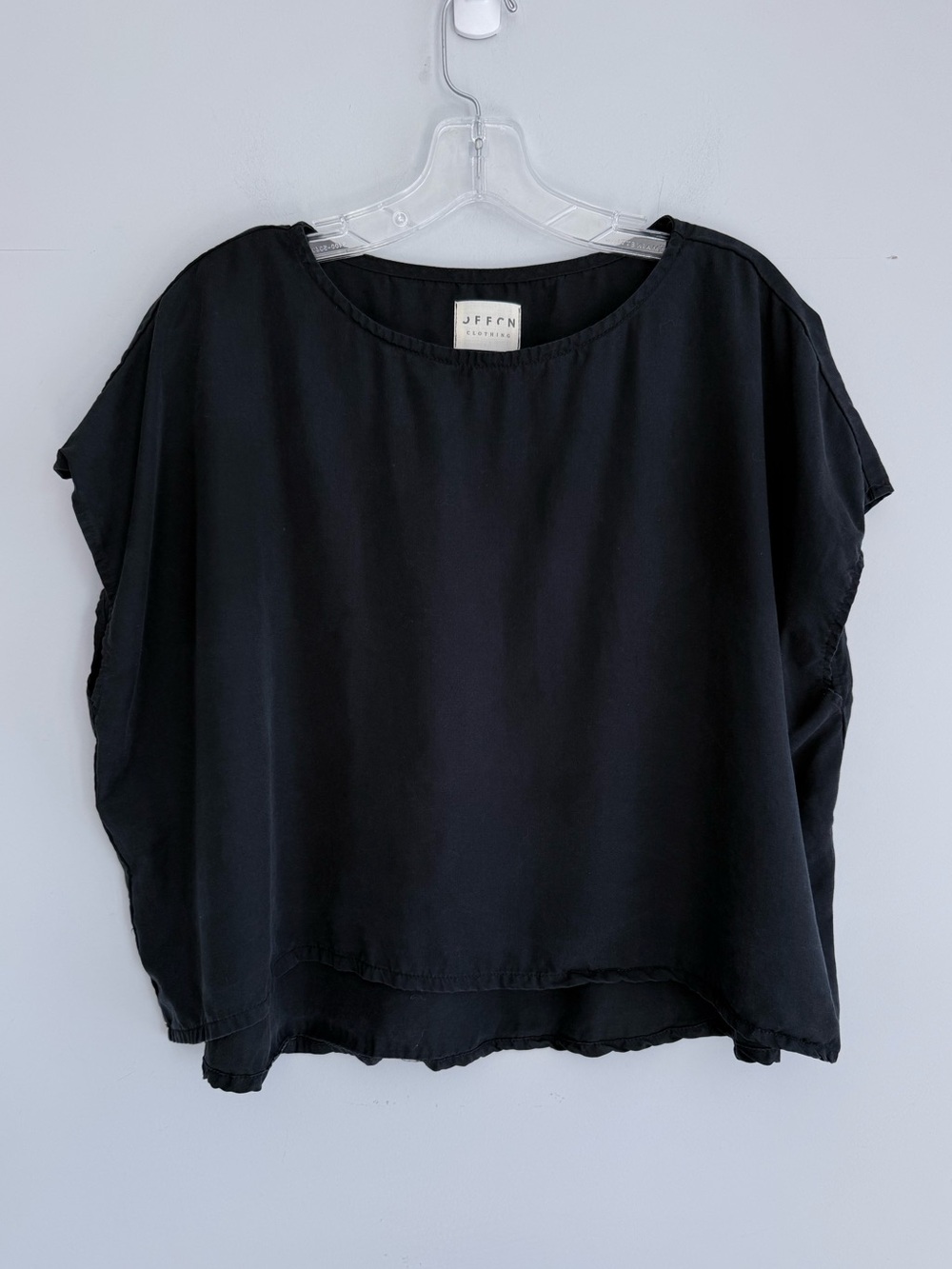 OFF ON Black Tencel Oversize Cropped Blouse Boxy Boat Neck Top XXS/XS Offon - Picture 3 of 15